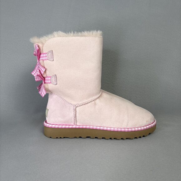 Women's UGG Boots Bailey Bow Gingham Seashell Pink Sz 7 Coquette 1101669 RARE! - Picture 6 of 16